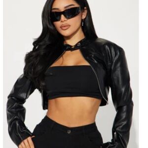 Black cropped faux Leather Moto Jacket